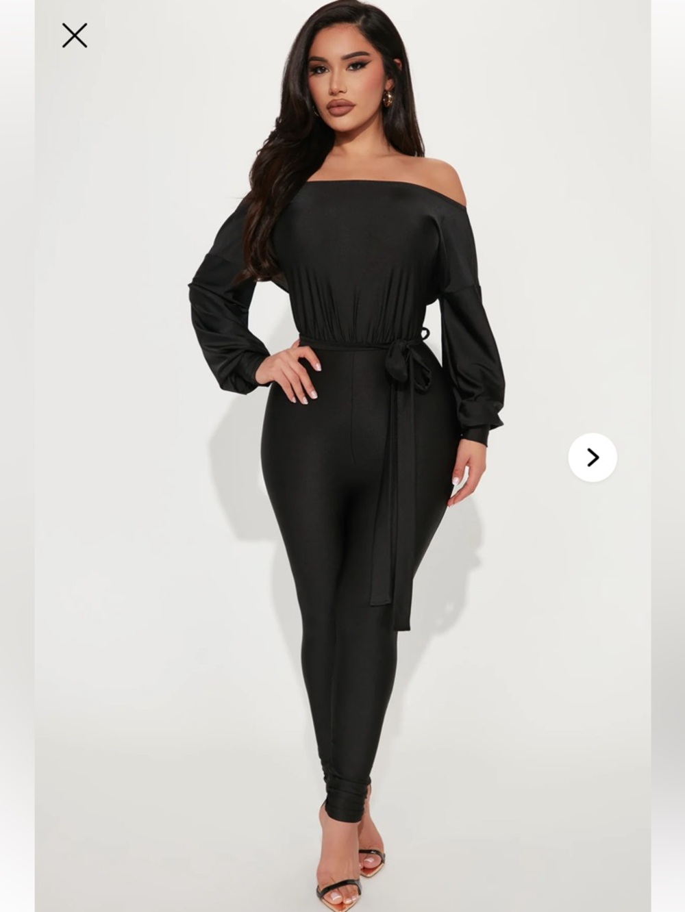 Fashion Nova Off-Shoulder Black Waist-Tie Jumpsuit